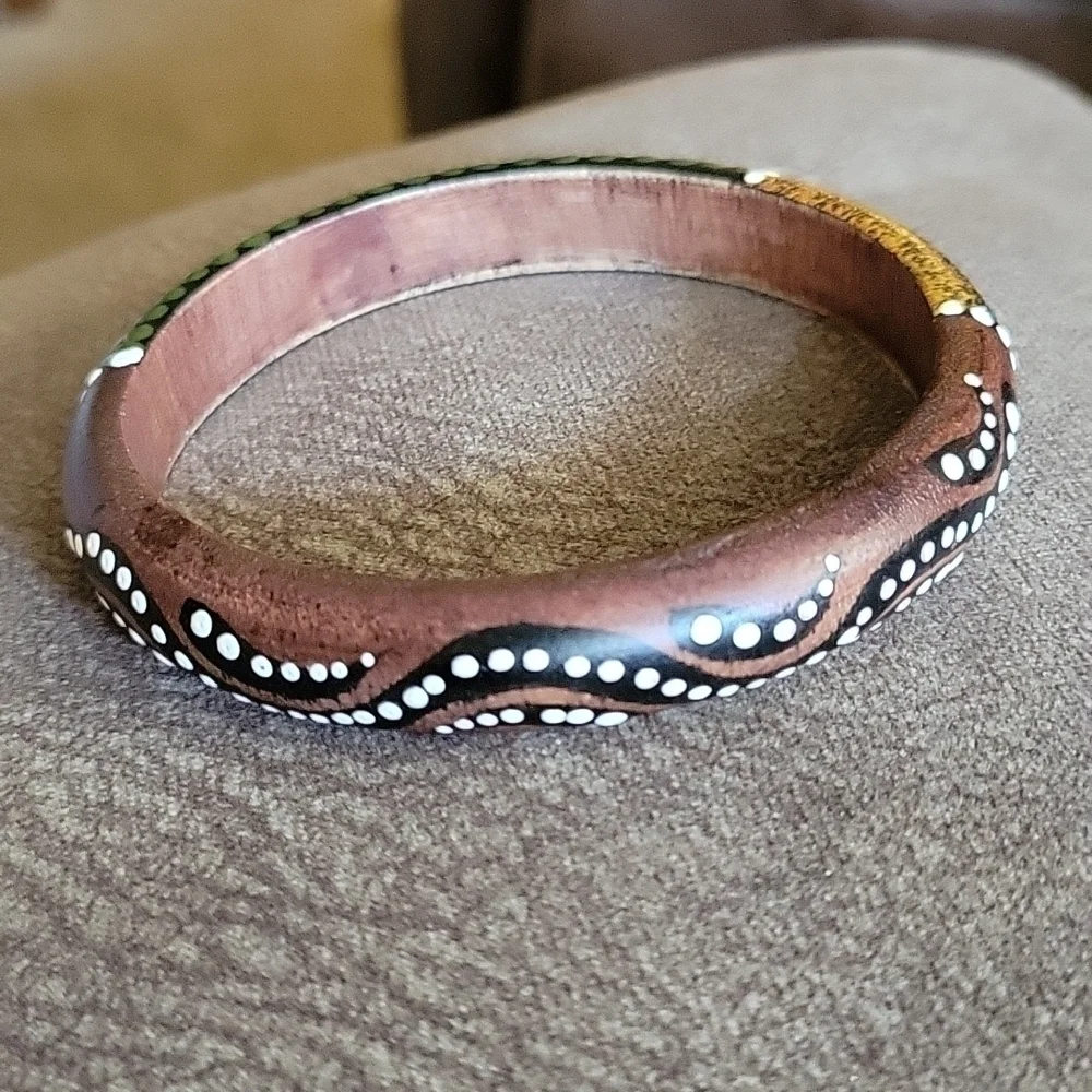 Handpainted Tribal Ethnic Painted Wood Bangle Bracelet